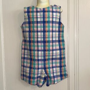 Vintage Monday’s Child plaid madras summer cloth romper/shortalls 4T